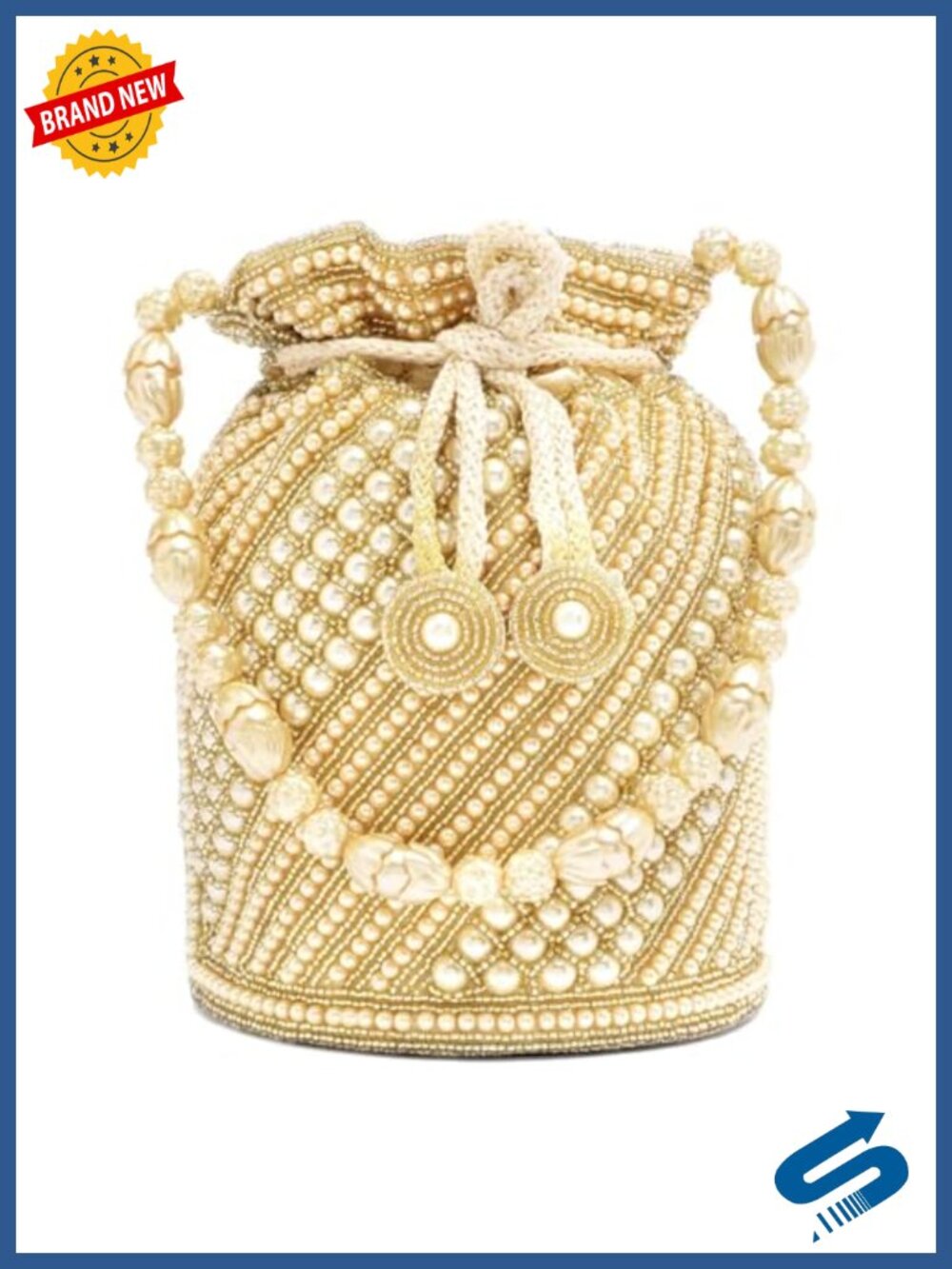 Ethnic Bride Clutch with Drawstring Embellished Rhinestones Evening Purse
